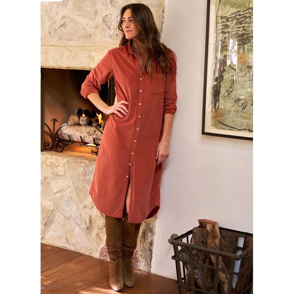 Frank & Eileen Rory Maxi Shirtdress Spice Orange Italian Corduroy Small‎